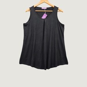 Moshu Black Sleeveless Tank Top Pleat Front Scoop Neck Flowy Women's Large NWT